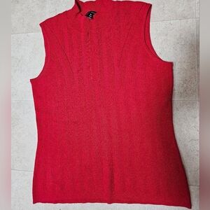 ming wang deep red mock neck sleeveless sweater sz medium size Excellent Cond